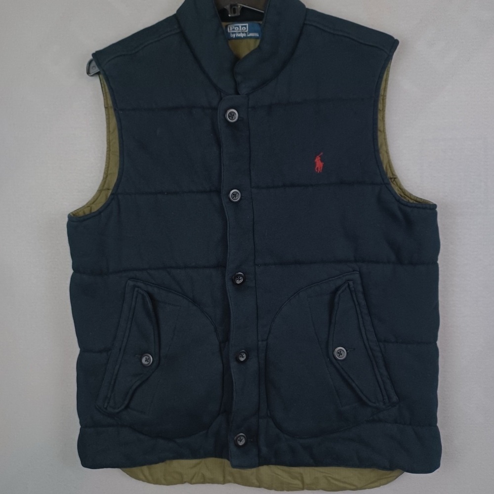 Vintage Polo Ralph Lauren XL Quilted Puffer Vest Talon Zip Black Red Pony